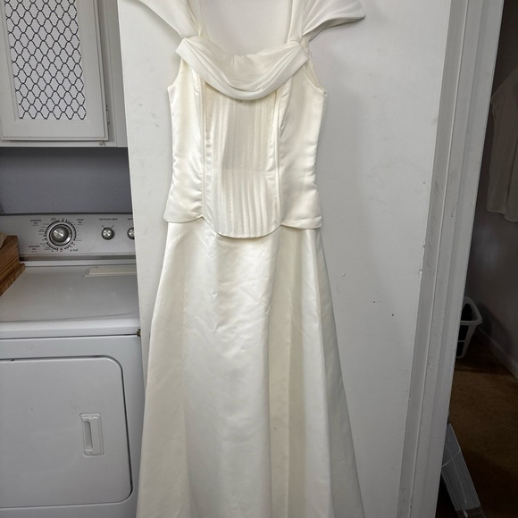 Jessica McClintock Corset Wedding Ivory Gown Strapless Satin Sheer Cap Sleeve 4 - Picture 1 of 14